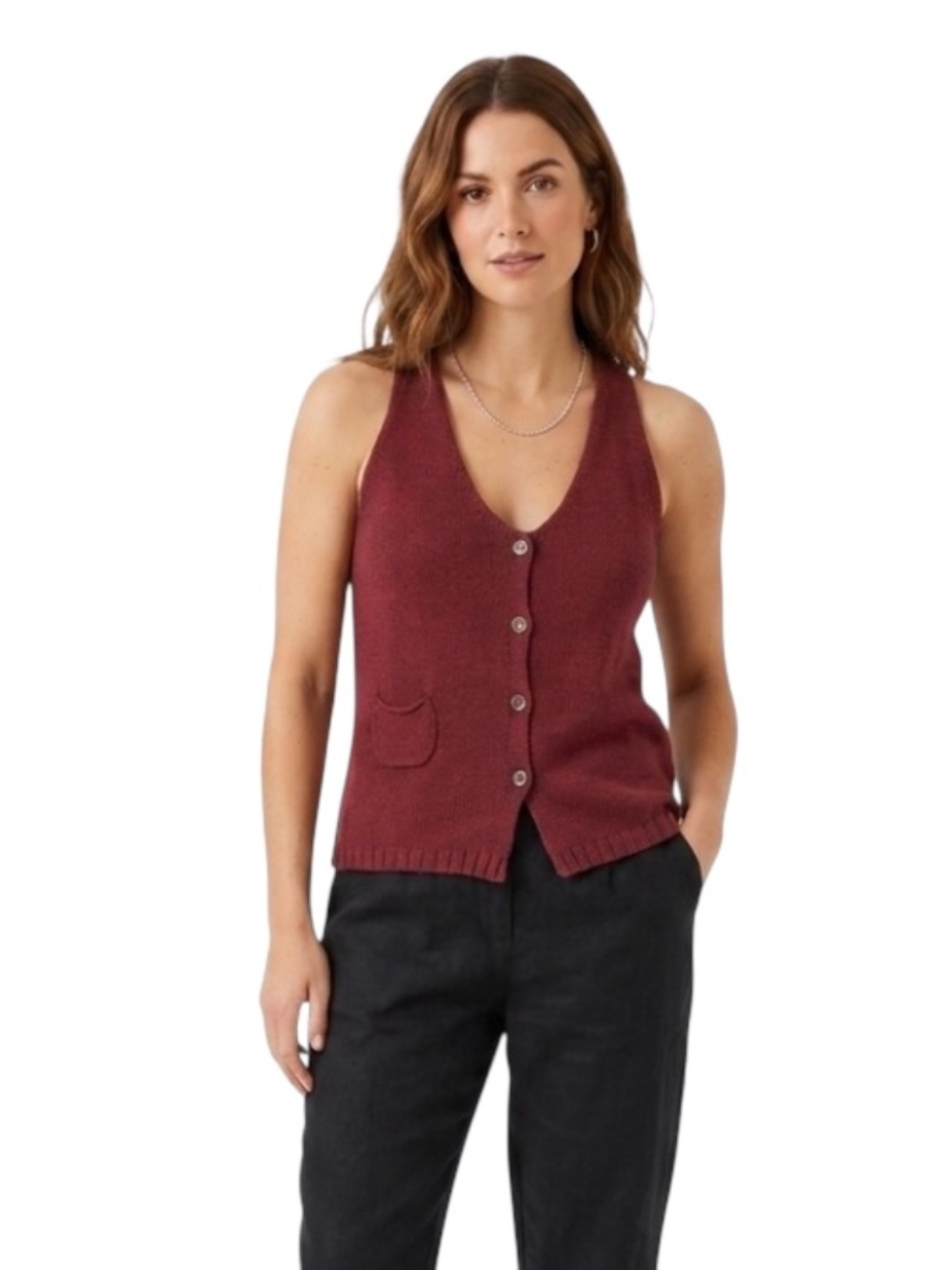 Crea Concept Knit Button Front Vest Top Sz M Mauve Lagenlook Earthy Teacher Chic